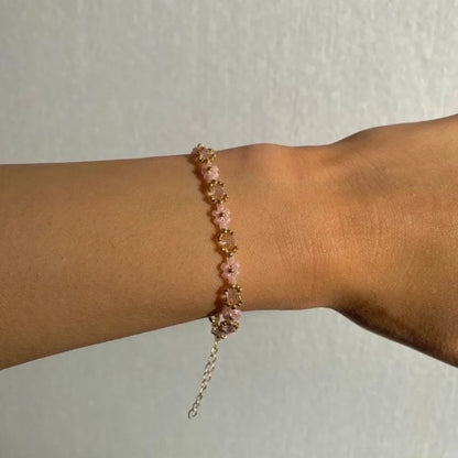 Coquette Pink Daisy Beaded Flower Bracelet