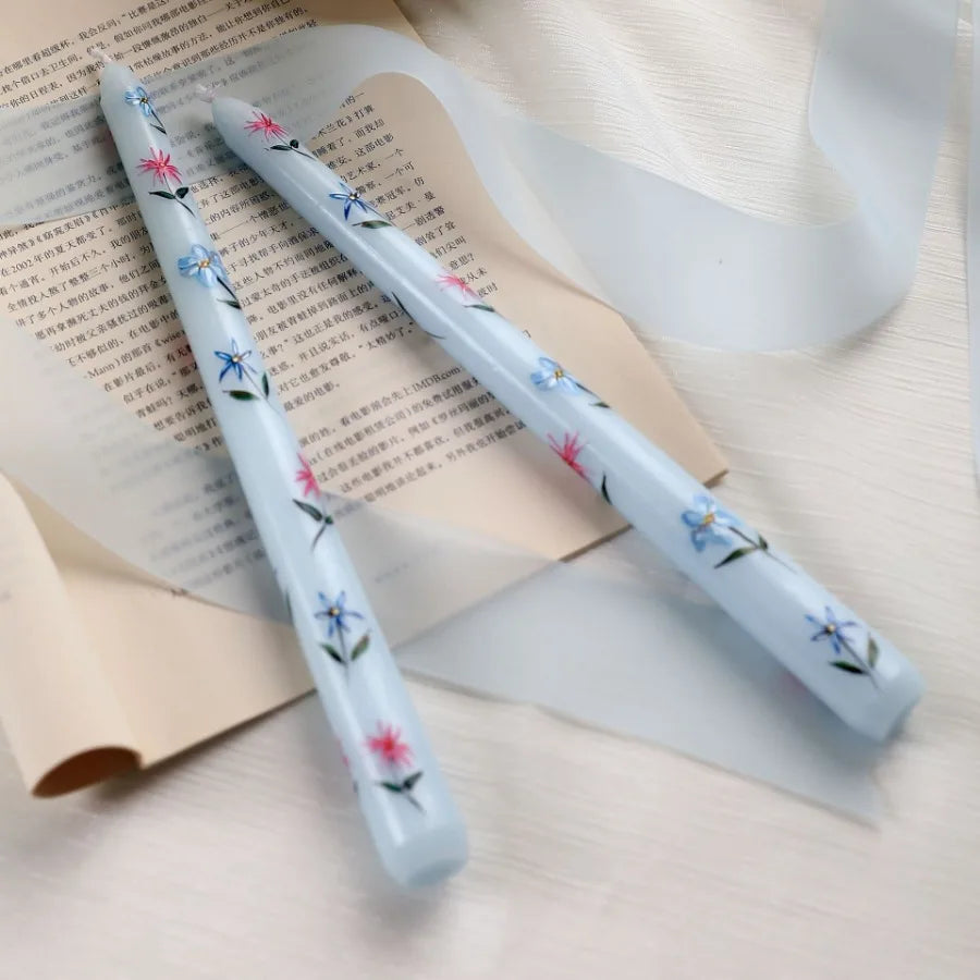 Coquette Hand-Painted Rose Scented Taper Candles (2pcs)