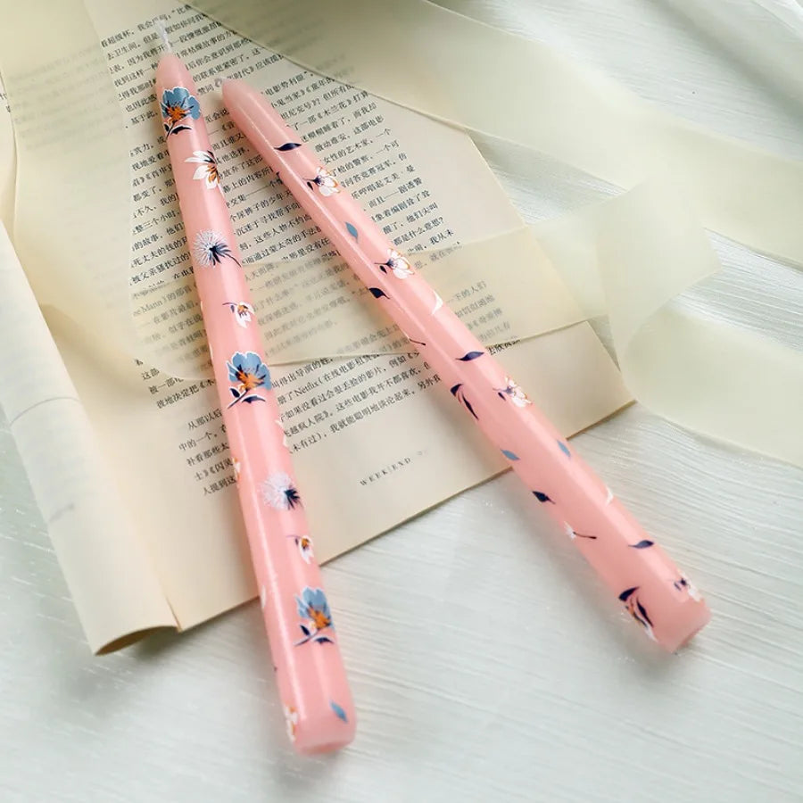 Coquette Hand-Painted Rose Scented Taper Candles (2pcs)