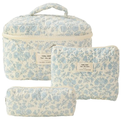 Cute Quilted Cotton Makeup Bag - Portable Zipper Cosmetic Organizer for Women and Girls