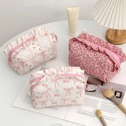 Coquette Floral Quilted Makeup Pouch Set