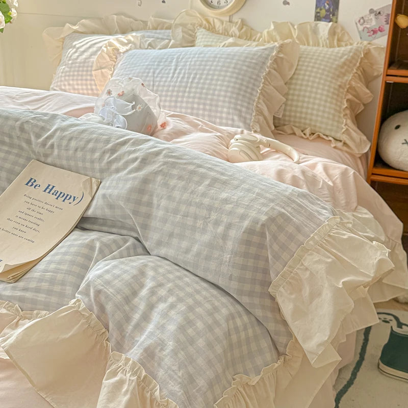 Cute Coquette Ruffled Pink & Gingham Bedding Set