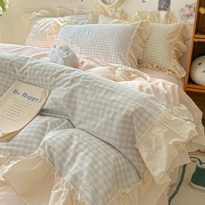 Cute Coquette Ruffled Pink & Gingham Bedding Set
