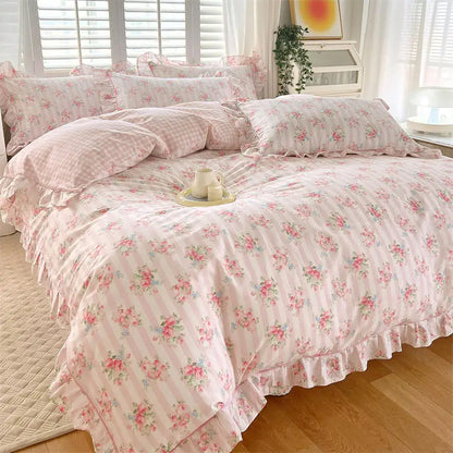 Coquette Bonenjoy Pink Ruffle Floral Bedding Set