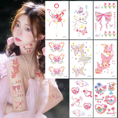 Cute Whimsical Heart and Bow Temporary Tattoo Set