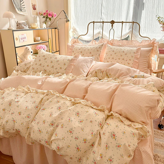 Coquette Floral Cotton Lace Bedding Set