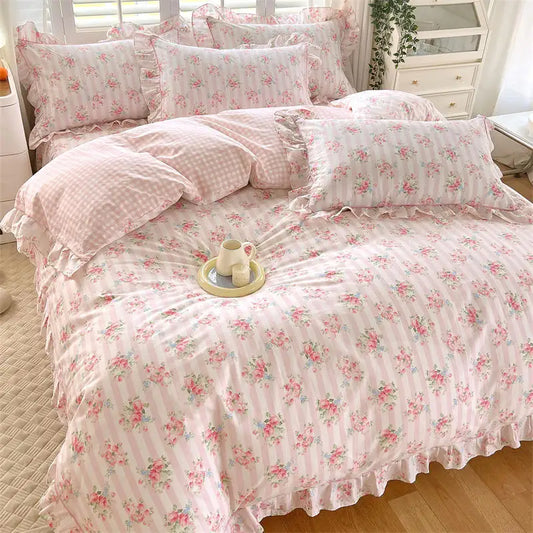 Coquette Bonenjoy Pink Ruffle Floral Bedding Set