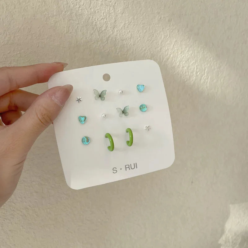 Coquette Blue & Green Butterfly Earrings Set