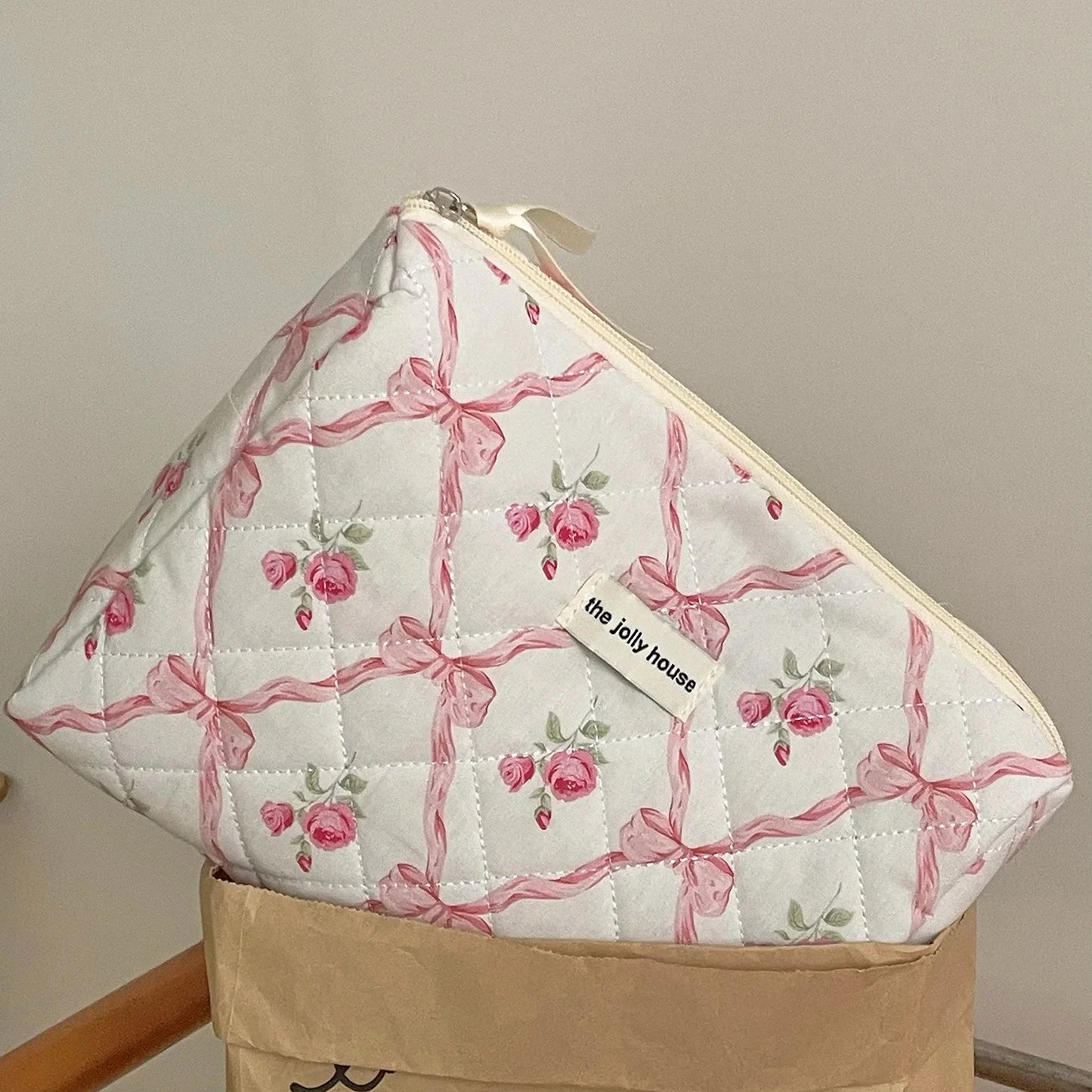 Coquette Large Capacity Floral Quilted Makeup Bag