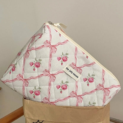 Coquette Large Capacity Floral Quilted Makeup Bag