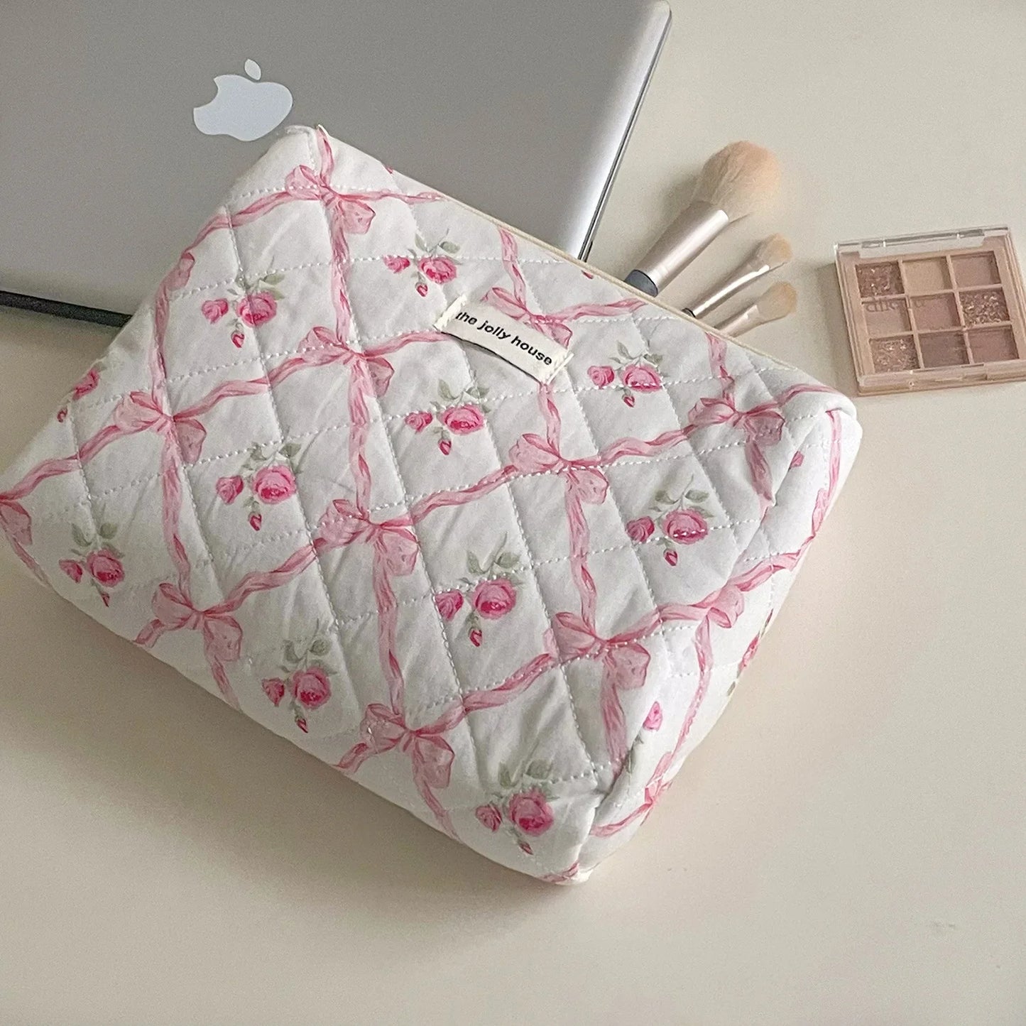 Coquette Large Capacity Floral Quilted Makeup Bag