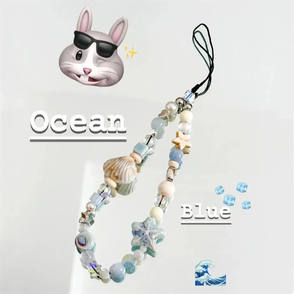 Ocean Blue Handmade Beaded Phone Charm