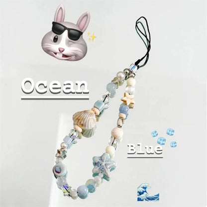 Ocean Blue Handmade Beaded Phone Charm