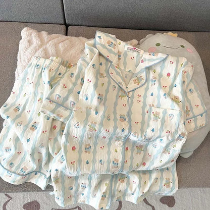 Charming Plaid Pajama Set with Ruffle Accents