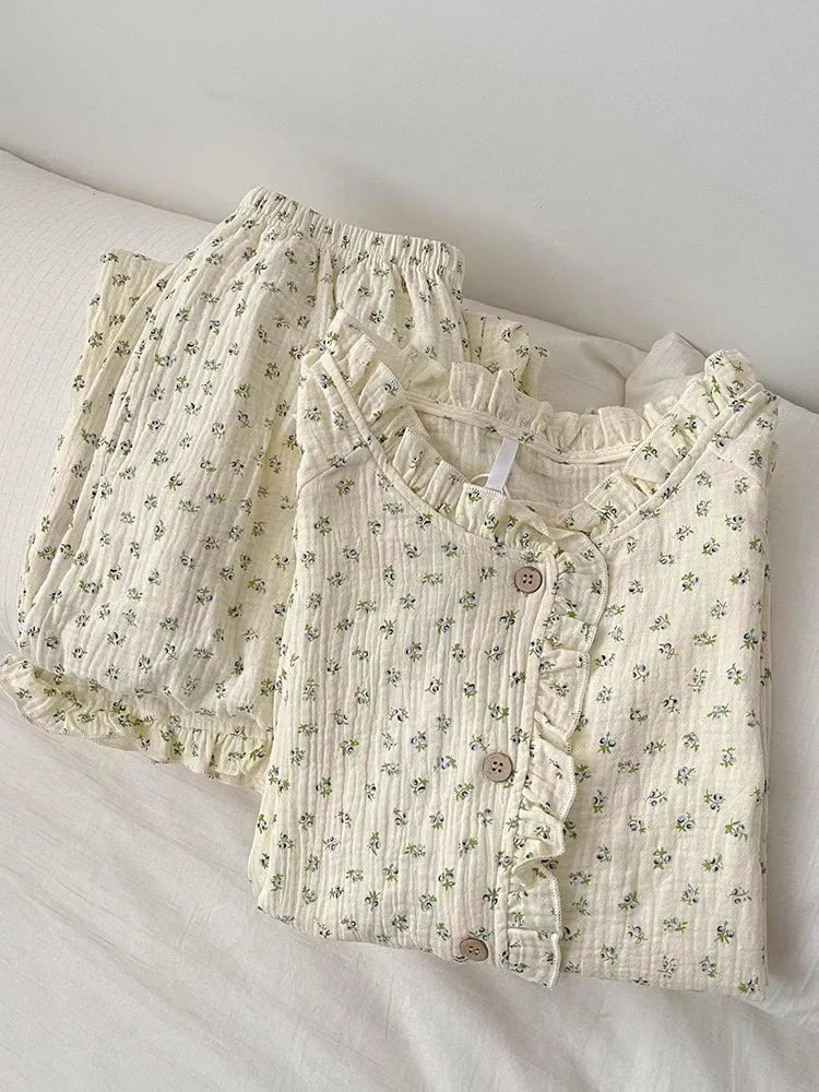 Coquette Soft Floral Ruffled Two-Piece Pajama Set