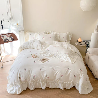 Coquette Twinkle Rose Embroidered Lace Bedding Set