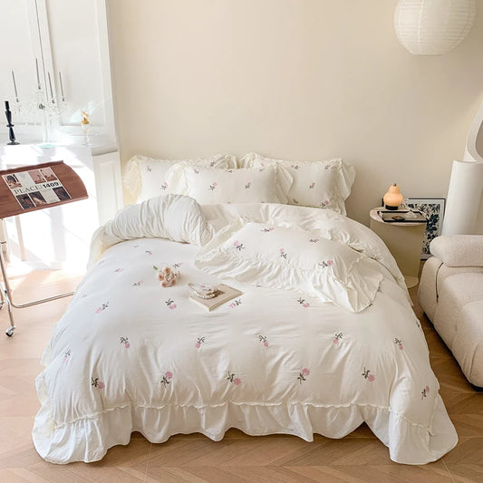 Coquette Twinkle Rose Embroidered Lace Bedding Set