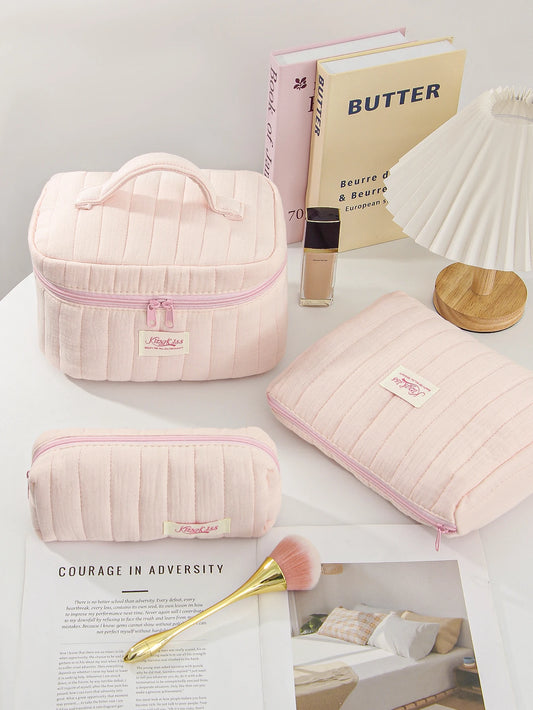 1pc/Set Pink Quilted Makeup Bag