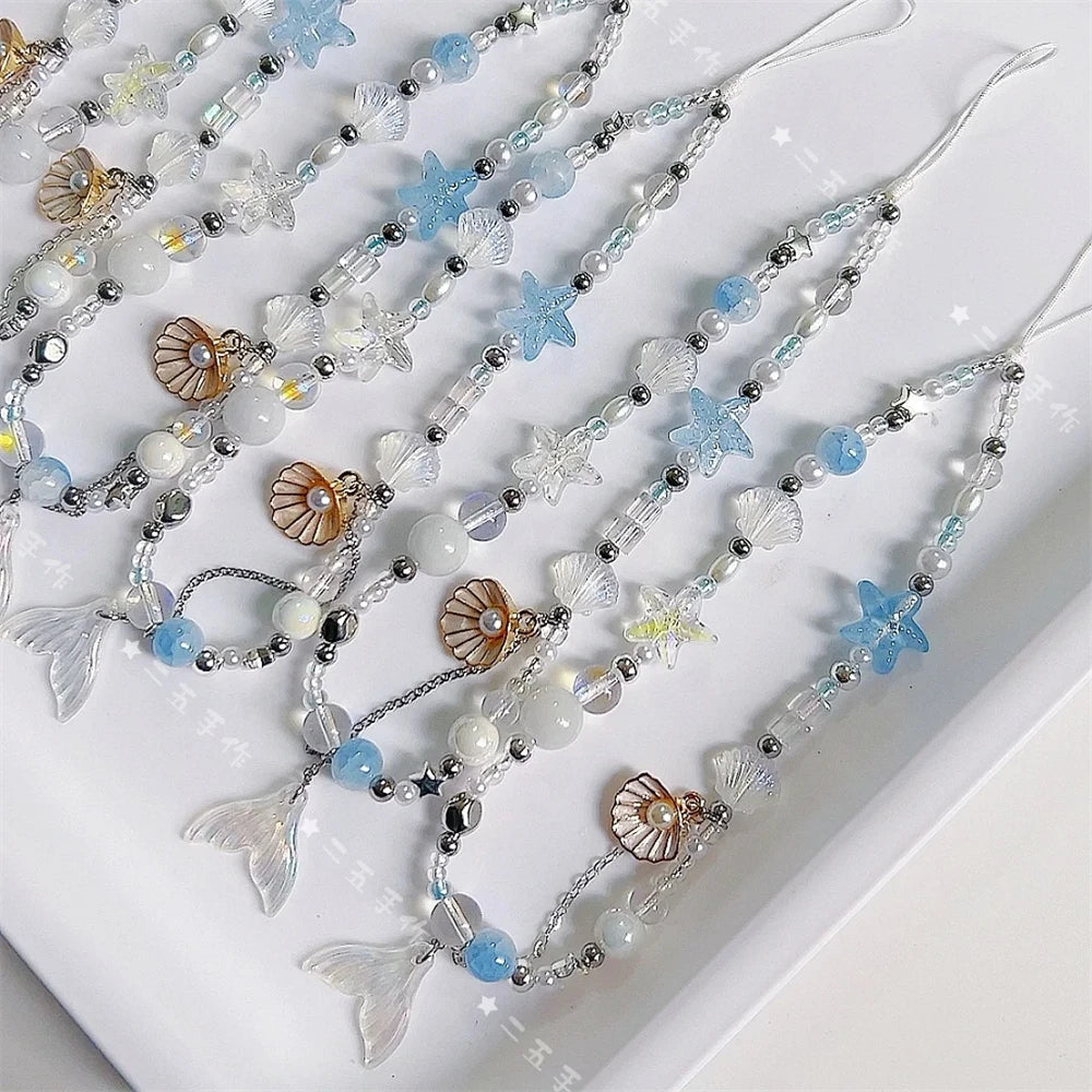 Coquette Dreamy Mermaid Shell Beaded Phone Charm Strap
