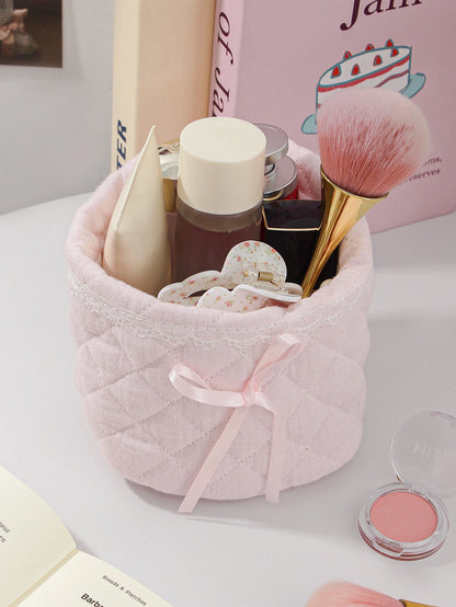 Cute Bow Quilted Makeup Bag for Stylish and Organized Beauty Storage