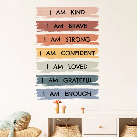 “I Am Kind, Brave, Loved” Affirmations Wall Sticker
