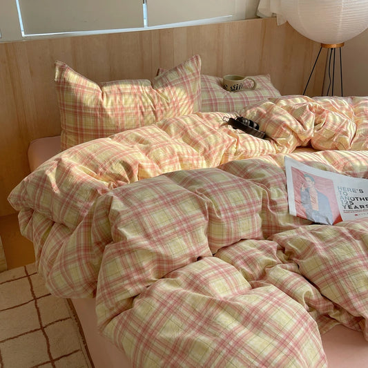 Dreamy Pastel Plaid Cotton Bedding Set