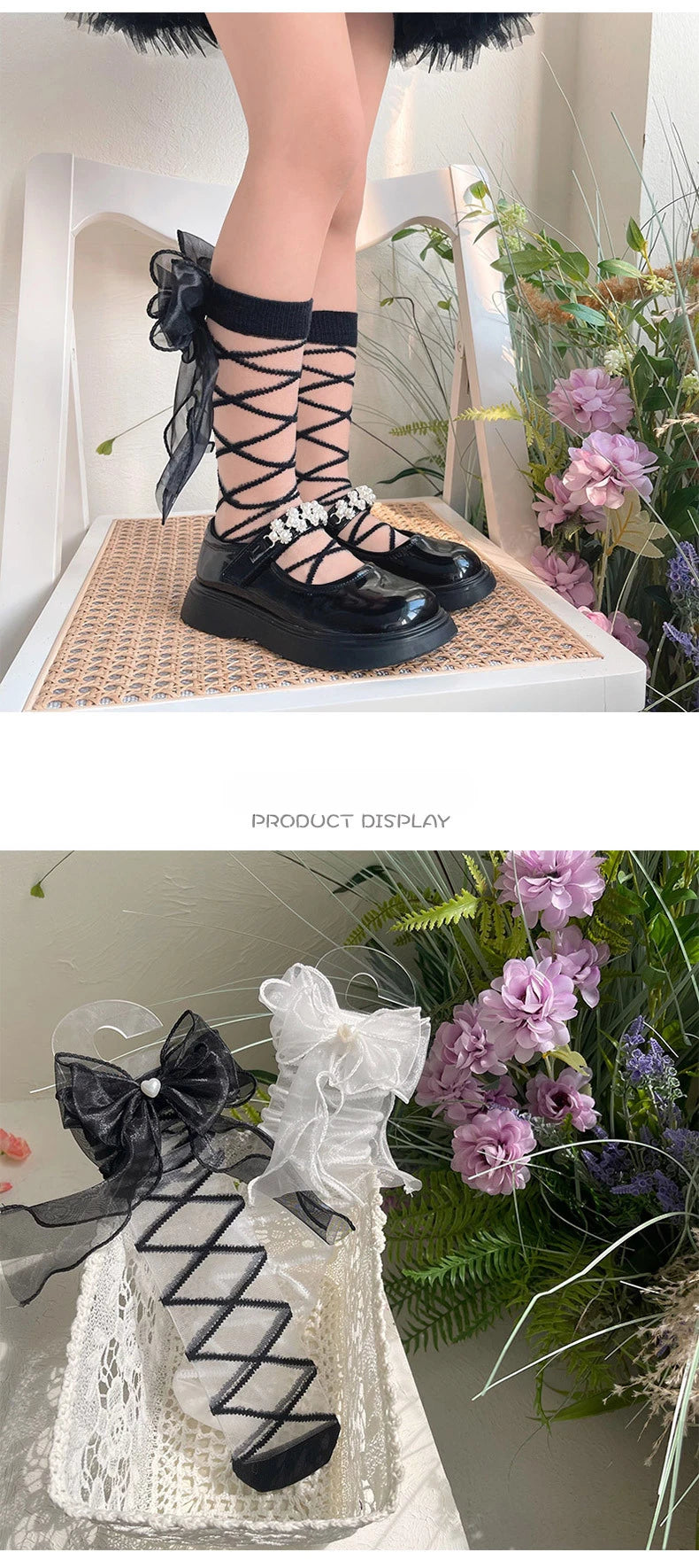 Coquette Sweet Lace Bow Ribbon Calf Socks