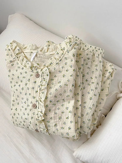 Coquette Soft Floral Ruffled Two-Piece Pajama Set