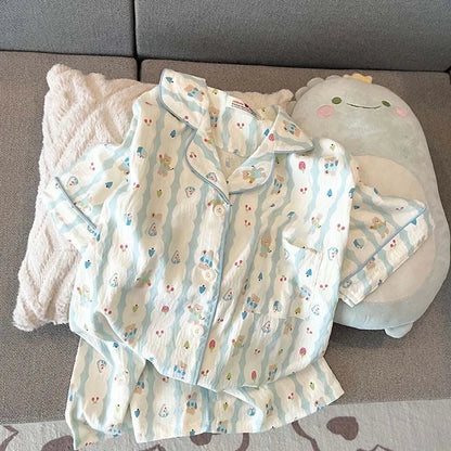 Charming Plaid Pajama Set with Ruffle Accents