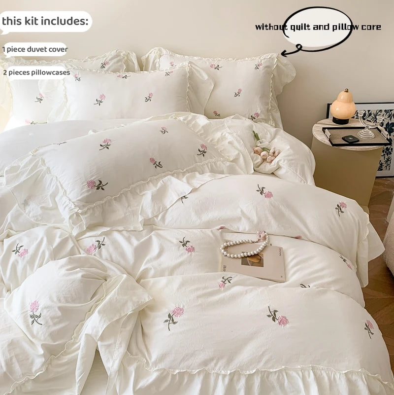 Coquette Twinkle Rose Embroidered Lace Bedding Set