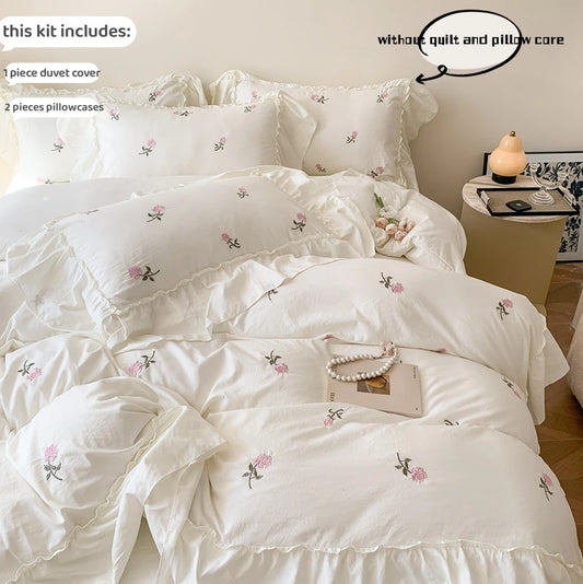 Coquette Twinkle Rose Embroidered Lace Bedding Set