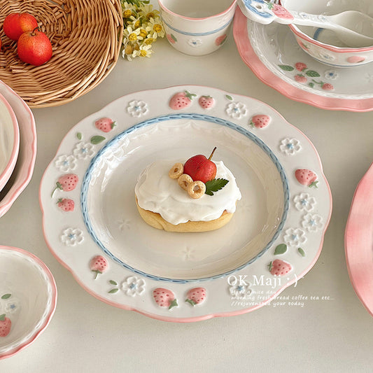 Spring Cream and Little Strawberries Plate