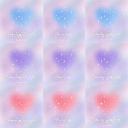 A captivating set of 9 vibrant pink aesthetic aura wallpapers featuring dreamy gradients and uplifting phrases like "Shine bright like a star!" and "You are magical!" Each design is adorned with sparkling stars and soft hues, perfect for adding a whimsical coquette flair to your device.