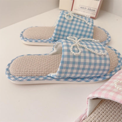 Coquette Pearls on a Gingham Day Slippers