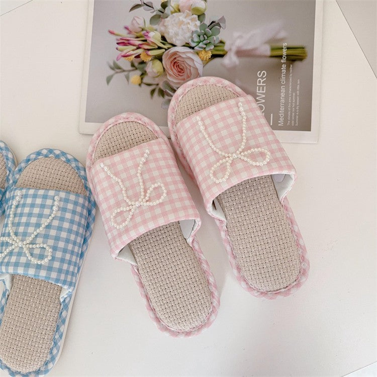 Coquette Pearls on a Gingham Day Slippers