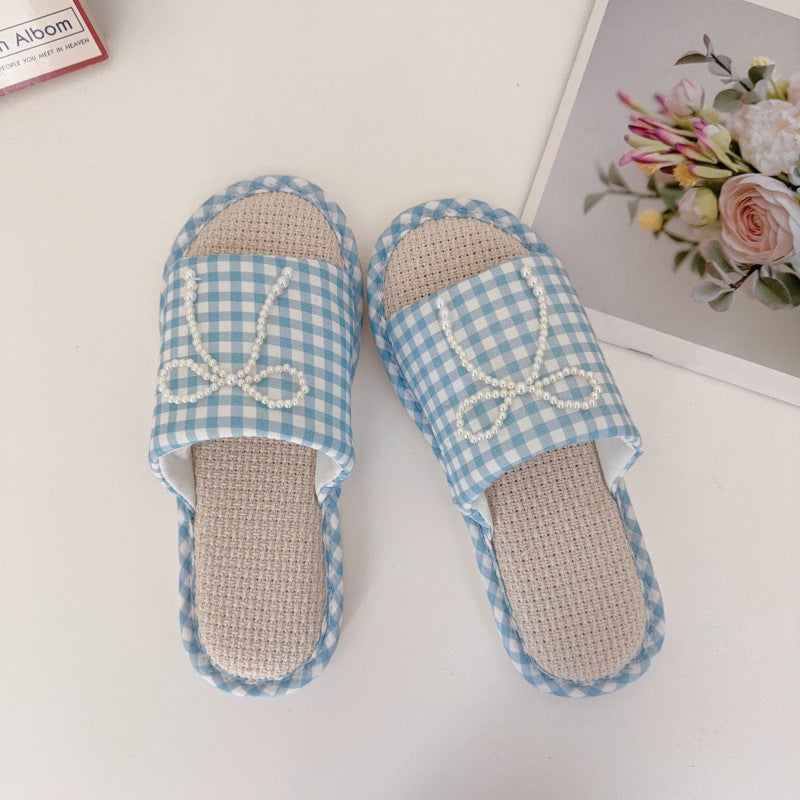 Coquette Pearls on a Gingham Day Slippers