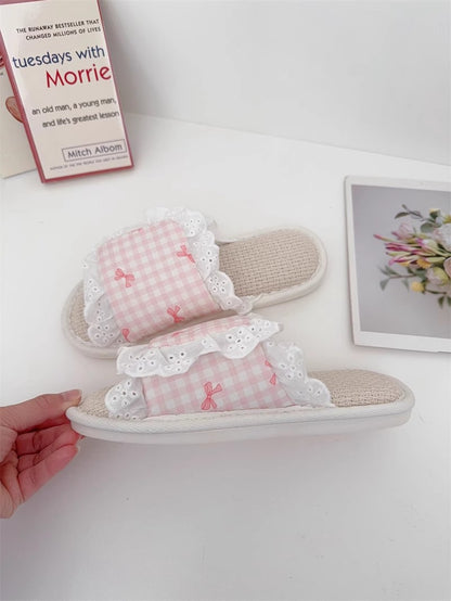 Coquette Pink Picnic Lace Slippers