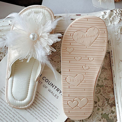 Coquette When Pearls Bloom on Feathers Slippers