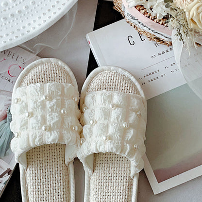 Coquette Pearls Whisper in Soft Cream Slippers