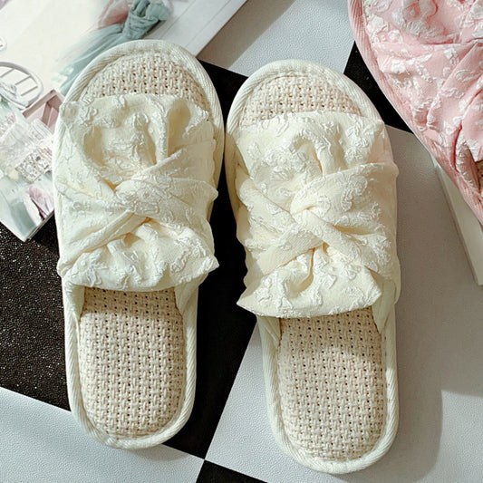 Coquette Lattice Dreams and Embroidered Bows Slippers
