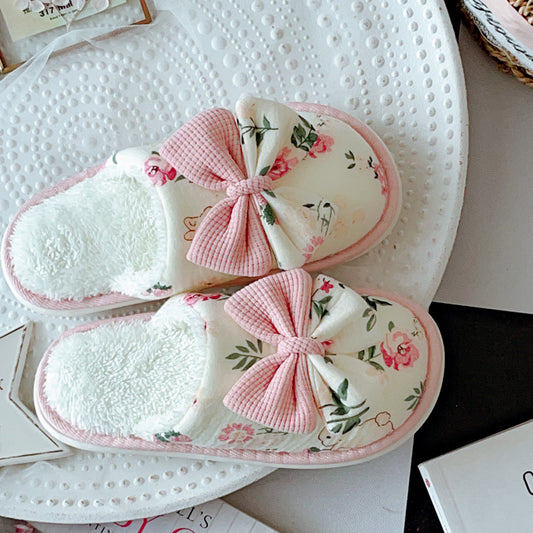 Coquette When Blossoms Sway With Pink Ribbons Cotton Slippers