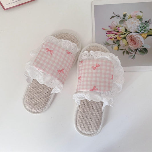 Coquette Pink Picnic Lace Slippers