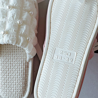 Coquette Pearls Whisper in Soft Cream Slippers